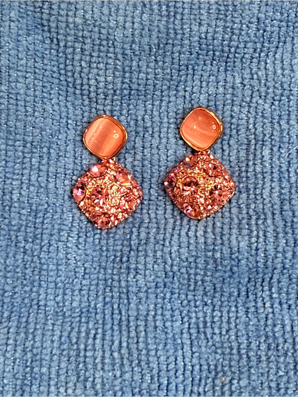 Pink Crystal Drop Earrings —